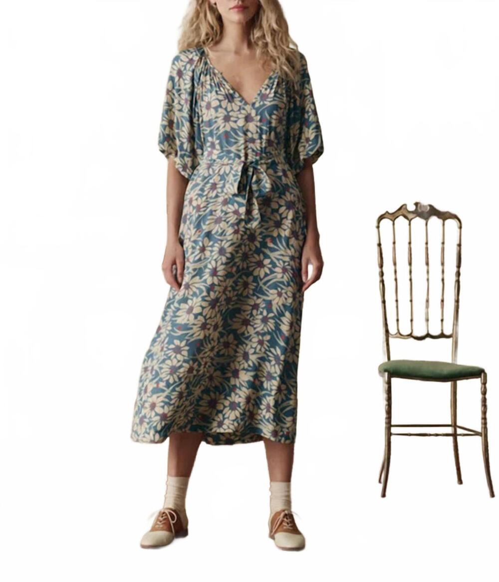 NEW THE GREAT. the fairground dress in blue scattered bloom